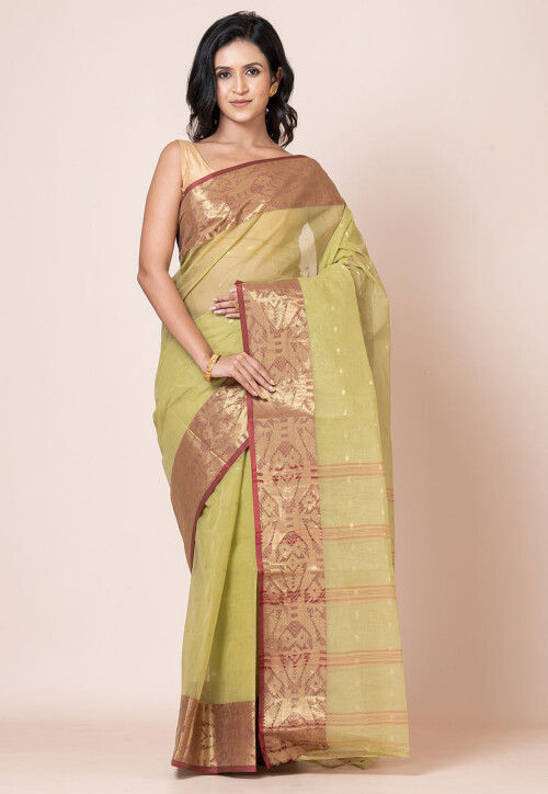 Tant Pure Cotton Saree in Dusty Green
