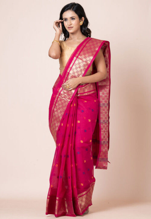 Tant Pure Cotton Saree in Fuchsia