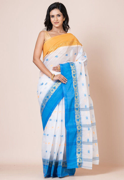 Tant Pure Cotton Saree in White