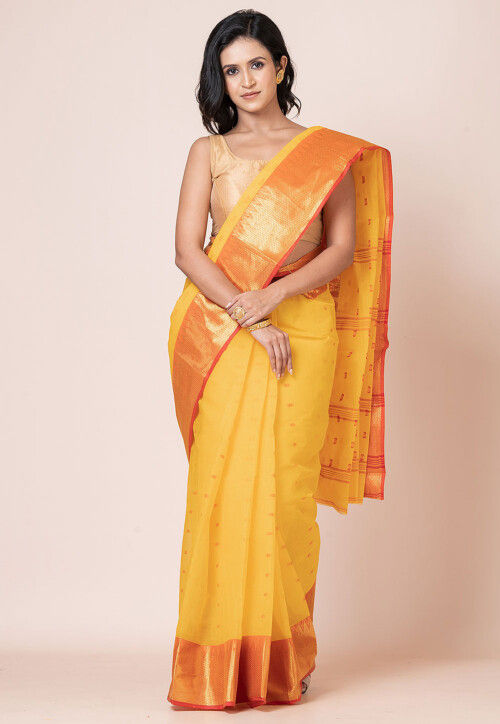 Tant Pure Cotton Saree in Yellow