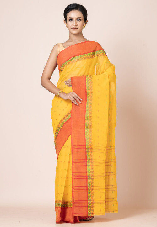 Tant Pure Cotton Saree in Yellow