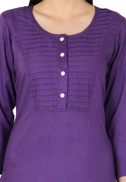 Plain Rayon Long Kurta in Purple