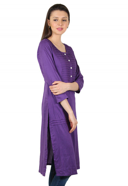 Plain Rayon Long Kurta in Purple