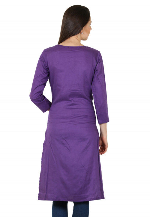 Plain Rayon Long Kurta in Purple