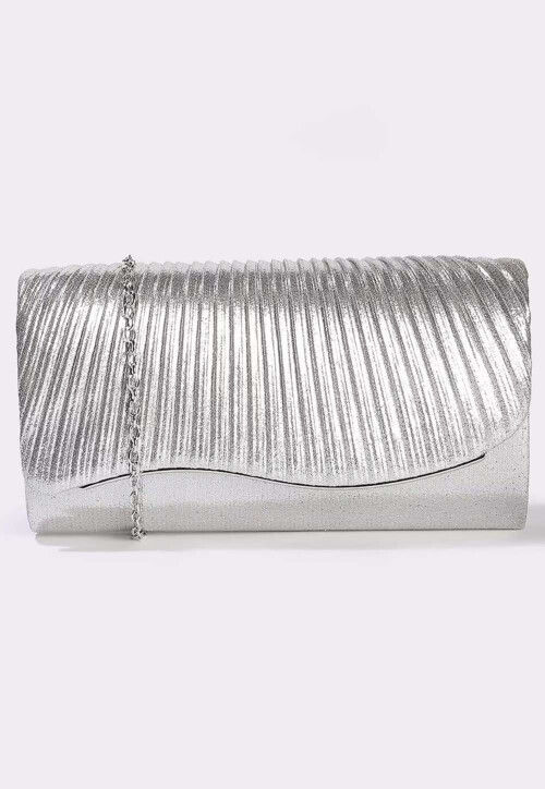 Textured Synthetic Rectangular Clutch Bag in Silver