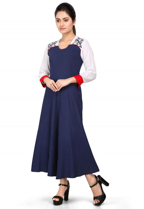 Plain Viscose Dress in White and Navy