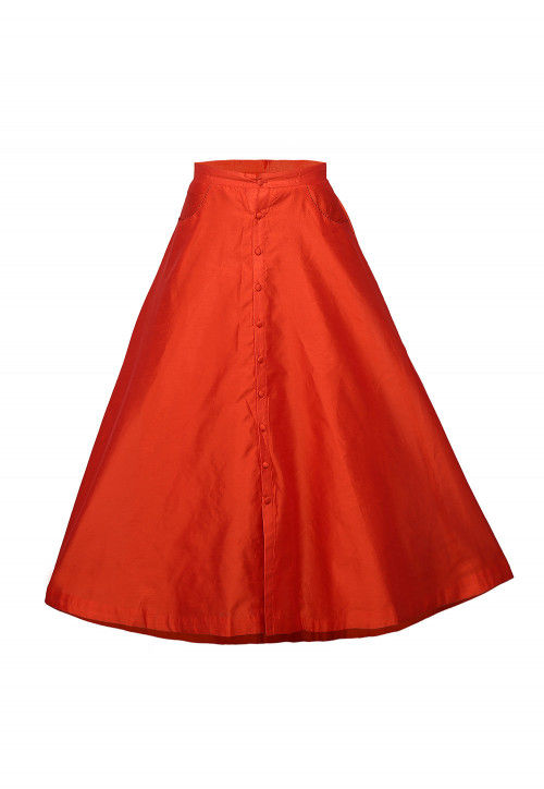 Art Dupion Silk Long Skirt In Orange : THU107