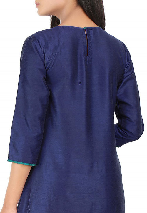 Plain Cotton Silk Kurta in Blue