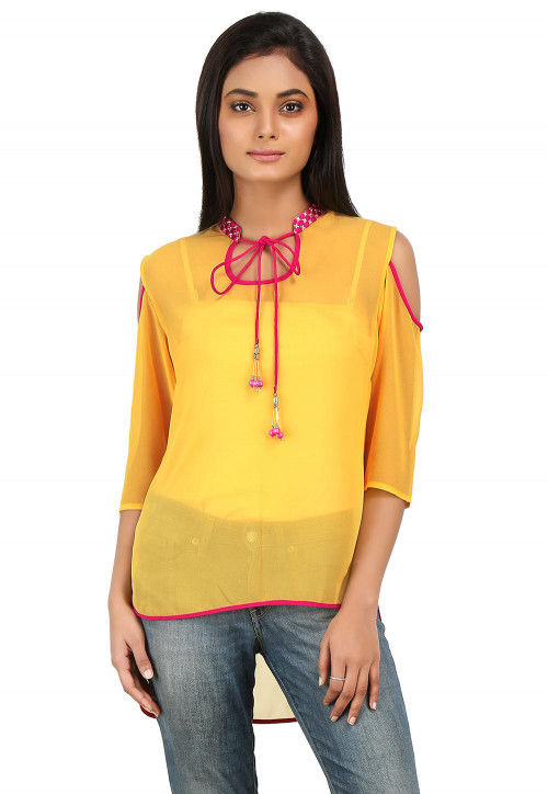 High Low Georgette Top in Yellow