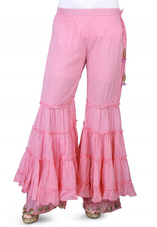 Buy Women Pink Cape Jacket With Embroidered Blouse And Sharara Pants (Set  Of 3) - Sharara Sets - Indya