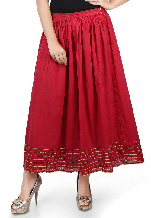 Plain Cotton Mulmul Long Skirt in Maroon : THU1401