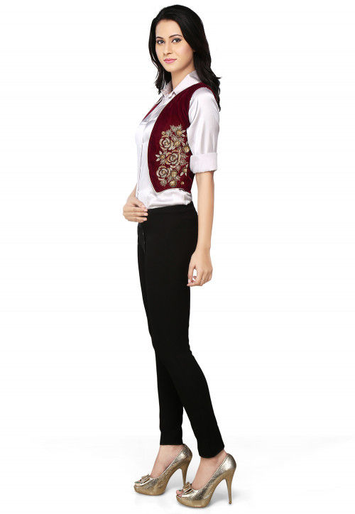 Embroidered Velvet Jacket In Red