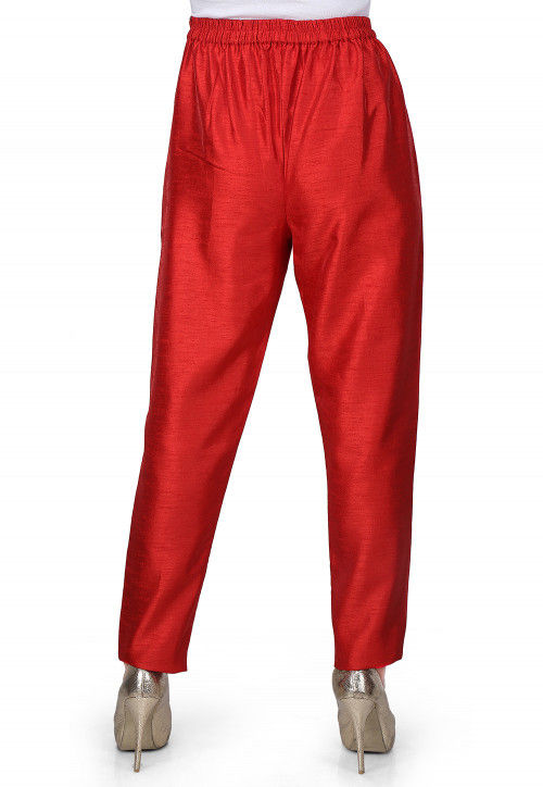 Buy Plain Art Silk Straight Pant in Red Online : THU1740 - Utsav Fashion