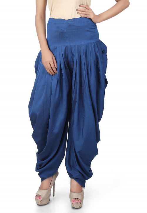 Plain Cotton Silk Patiala in Blue