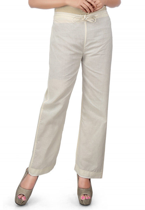 Plain Cotton Straight Pant in White