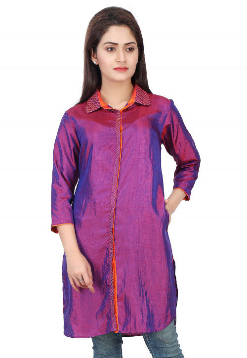 Plain Art Silk Tunic in Purple