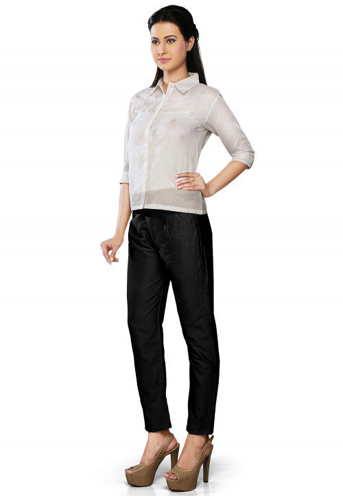 Plain Art Silk Trouser in Black