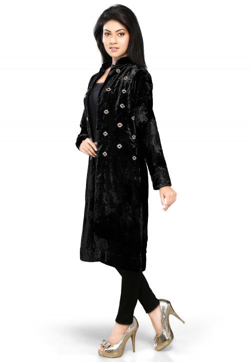 Buy Velvet Long Jacket in Black Online THU478 Utsav Fashion