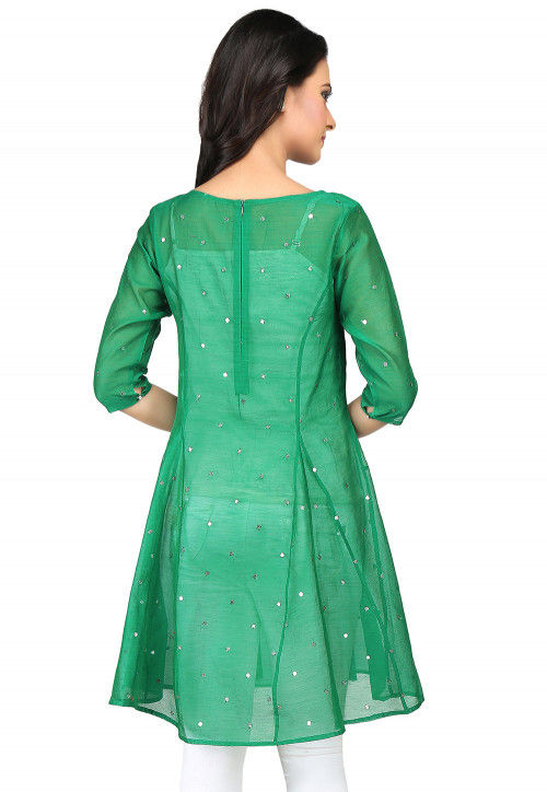 Embroidered Chanderi Silk Tunic in Green