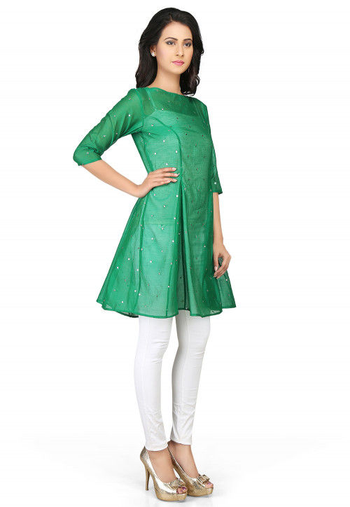 Embroidered Chanderi Silk Tunic in Green