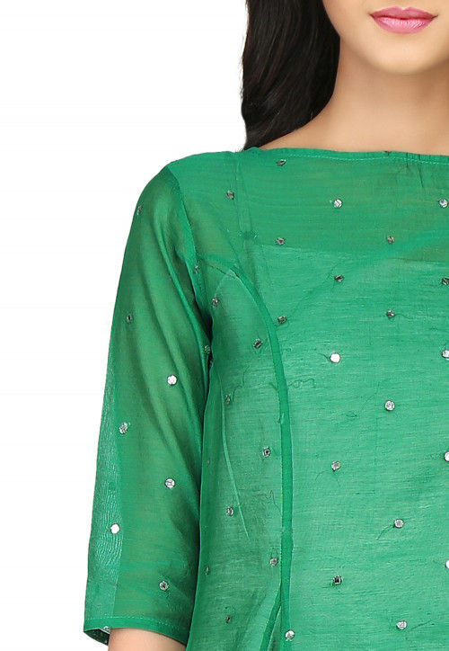 Embroidered Chanderi Silk Tunic in Green