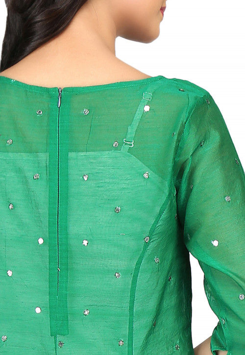 Embroidered Chanderi Silk Tunic in Green