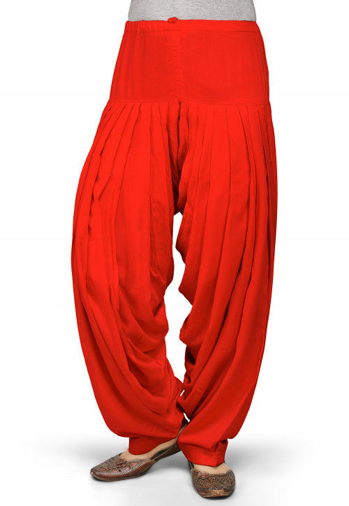 Plain Rayon Patiala in Red