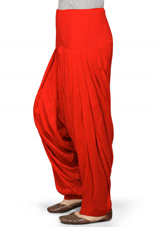 Plain Rayon Patiala in Red