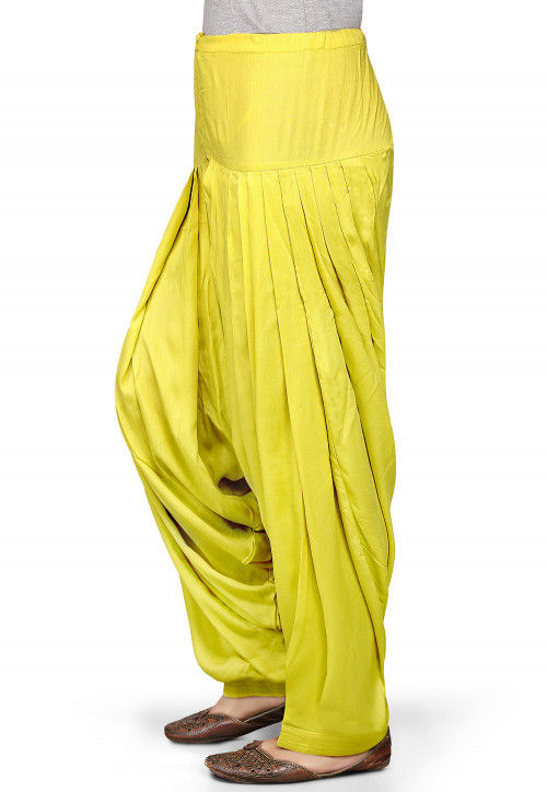 Plain Rayon Patiala in Yellow
