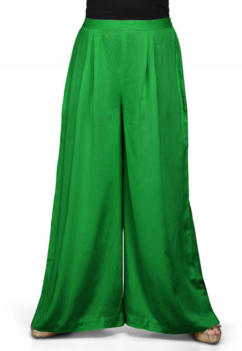 Bottle Green Solid Rayon Palazzo
