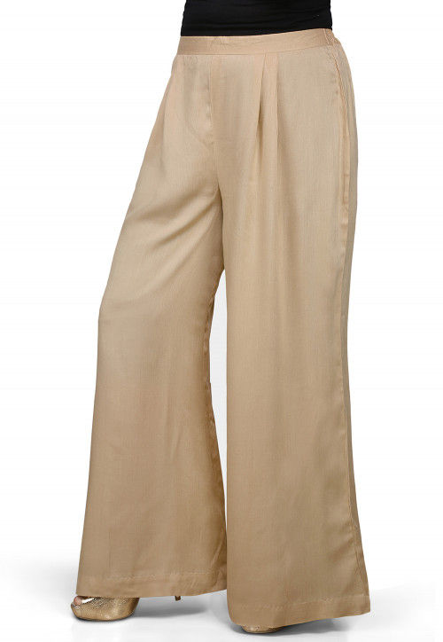 Plain Rayon Palazzo in Beige