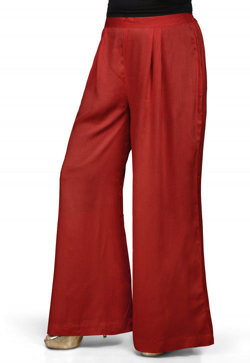 Plain Rayon Palazzo in Maroon