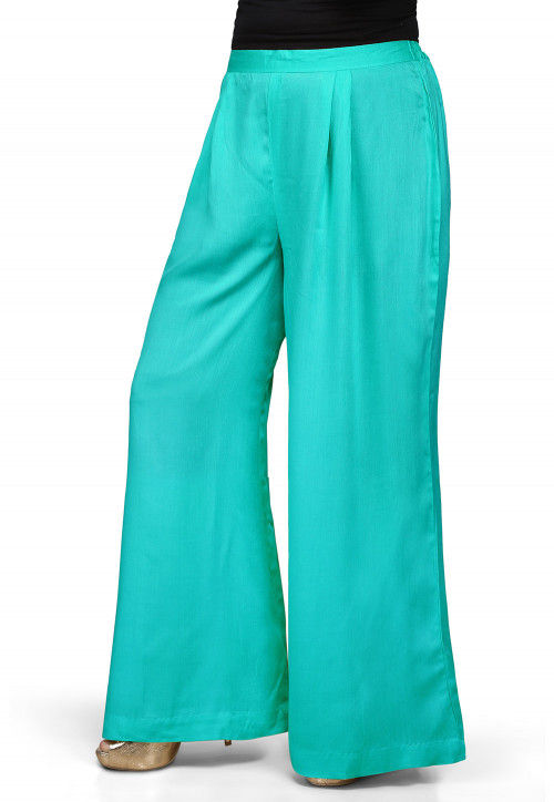 Plain Rayon Palazzo in Turquoise