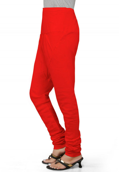 Plain Cotton Churidar in Red