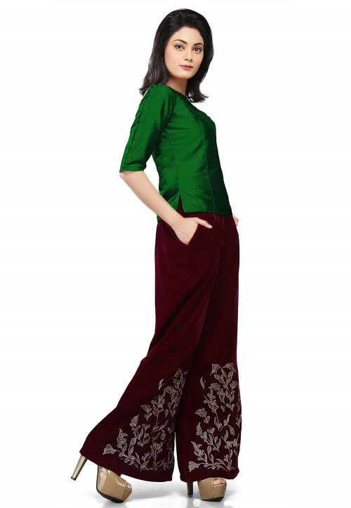 Dupion Silk Top in Dark Green