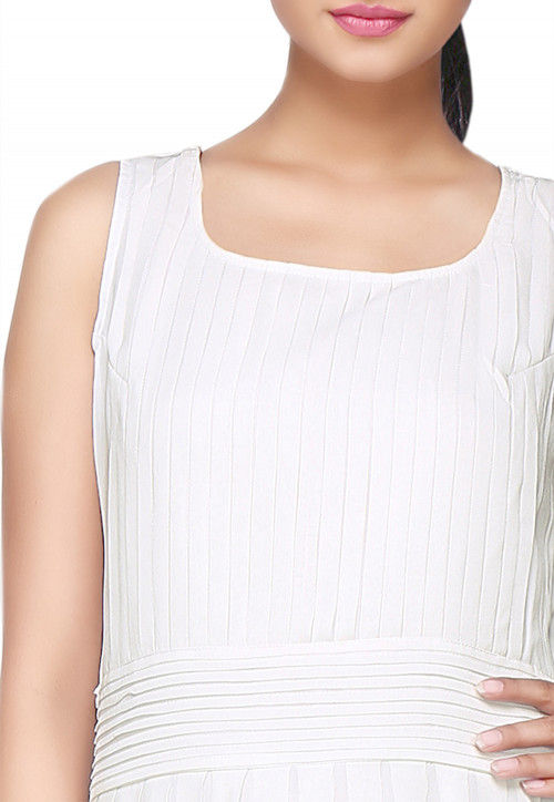 Pleated Georgette Maxi Dress In Off White