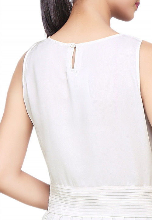 Pleated Georgette Maxi Dress In Off White