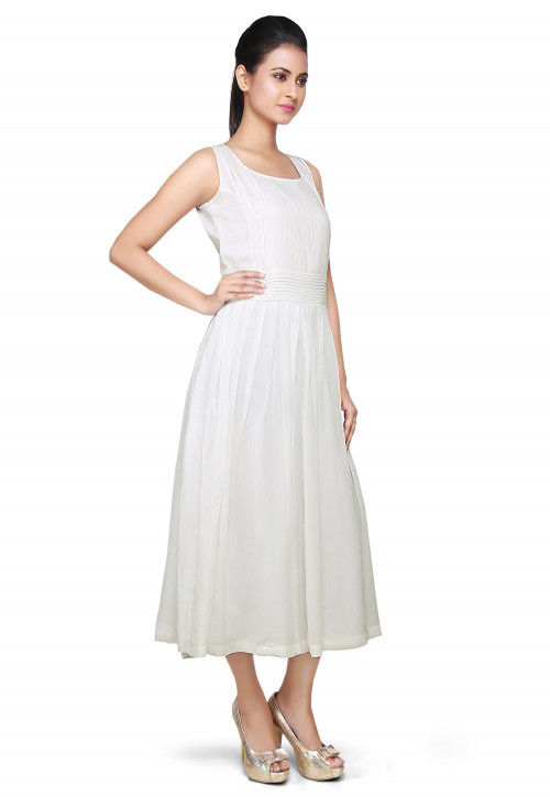Pleated Georgette Maxi Dress In Off White