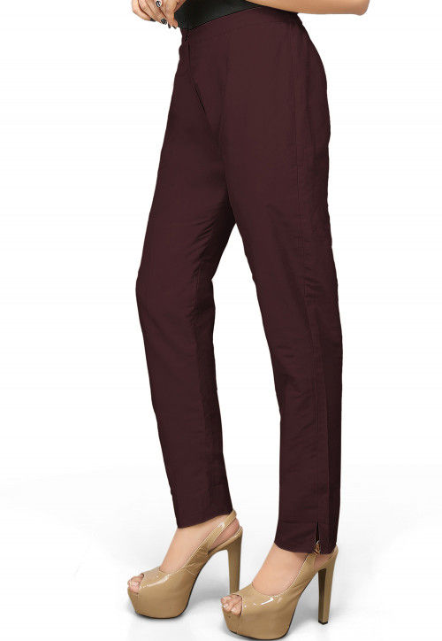 Cotton Silk Straight Pant in Wine