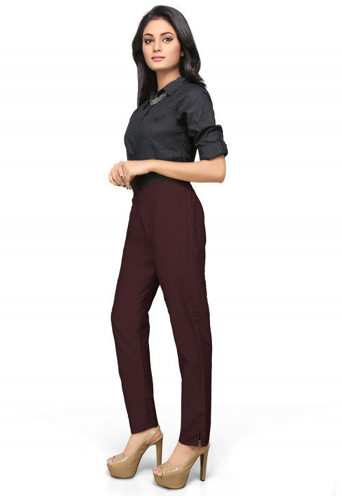 Cotton Silk Straight Pant in Wine