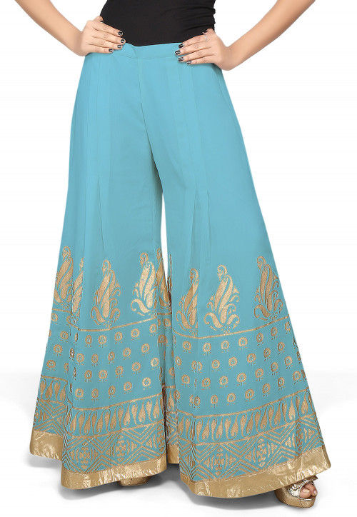 Foil Printed Georgette Palazzo in Sky Blue