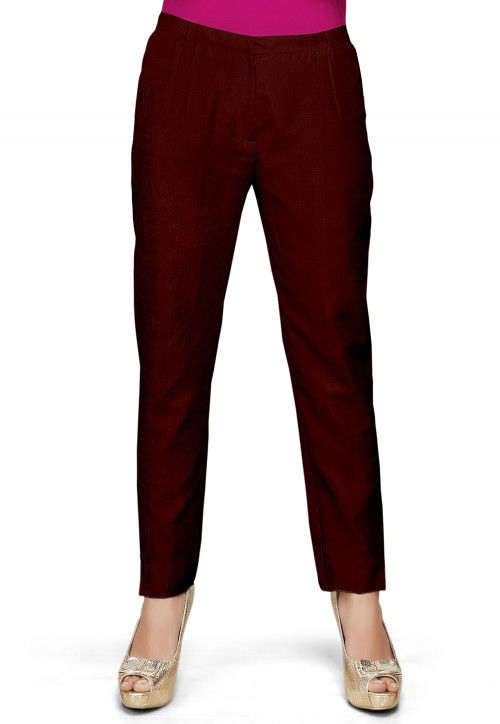Art Silk Straight Pant in Maroon