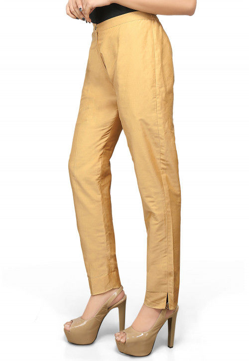 Cotton Silk Straight Pant in Beige
