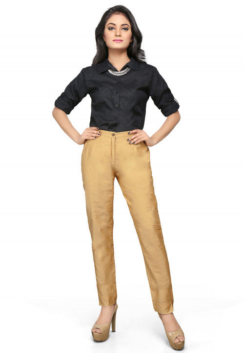 Cotton Silk Straight Pant in Beige