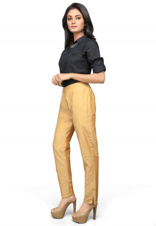 Cotton Silk Straight Pant in Beige