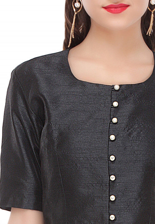 Plain Dupion Silk Top in Black