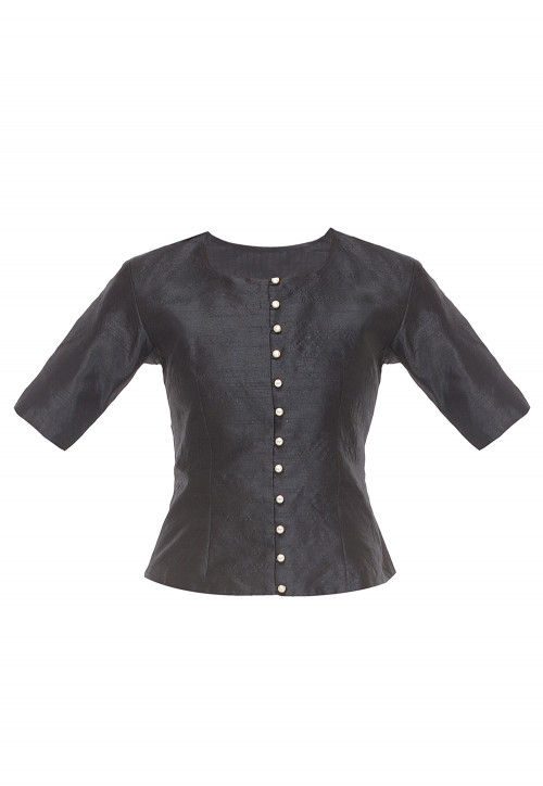 Plain Dupion Silk Top in Black