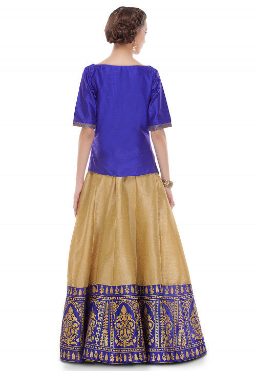 Embroidered Dupion Silk Top in Royal Blue