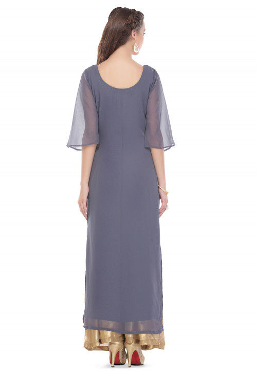 Embroidered Georgette Long Kurta in Grey