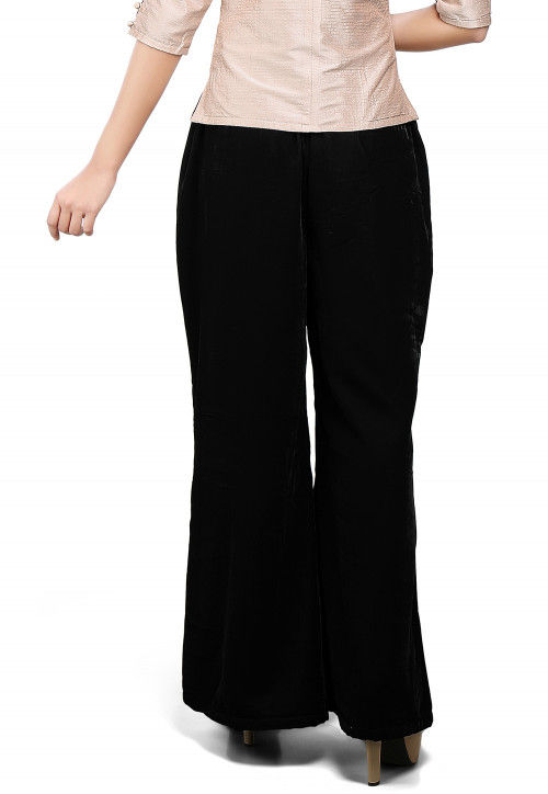 Embroidered Velvet Palazzo in Black